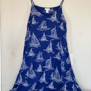 Antibes Blanc Nautical Sailboats Blue White Midi Dress Size Large Asymmetrical